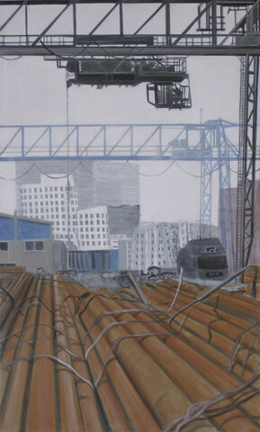 Röhren und Gehry - Bauten | 125 x 75 cm | Acryl auf Leinwand