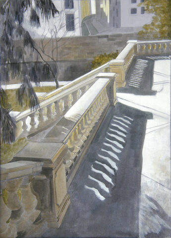 - VERKAUFT - Terrasse an der Robine, Narbonne | 70 x 50 cm | Acryl auf Leinwand