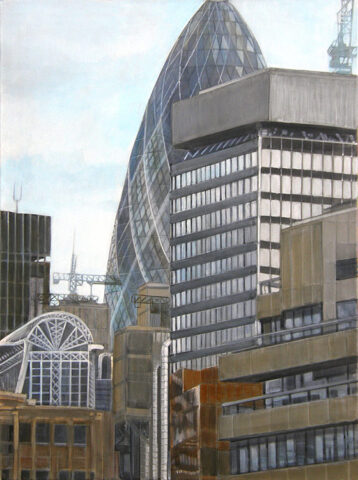 - VERKAUFT - London City mit "the Gherkin" (Gurke) | 80 x 60 cm | Acryl auf Leinwand