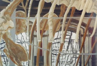 Saurier und Spiegelung, Nat.Hist.Museum, Berlin | 60 x 90 cm | Acryl auf Leinwand