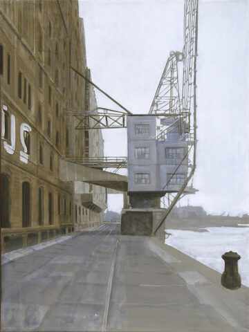 Kran vor Rhenus | 80 x 55 cm | Acryl auf Leinwand