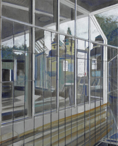 - VERKAUFT - Baustelle K 20 mit gespiegelter Andreaskirche | 50 x 40 cm | Acryl auf Leinwand