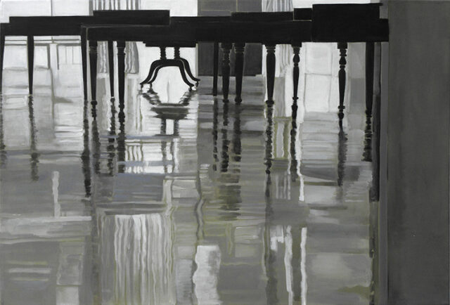 - VERKAUFT- Vitrinen und Spiegelung, Kolumba, Köln | 75 x 110 cm | Acryl auf Leinwand