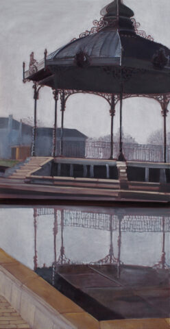 Pavillon und Spiegellung, Valence / Rhône | 96 x 50 cm | Acryl auf Leinwand