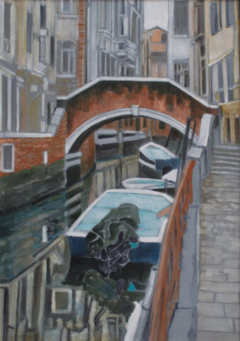 Kanal mit Brücke und Booten, Venedig | 50 x 35 cm | Acryl auf Leinwand