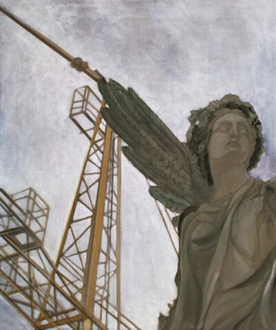 Baustellenengel mit Eichenlaubkranz, Berlin | 60 x 50 cm | Acryl auf Leinwand