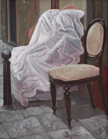 Stuhl und verpackter Sessel | 45 x 35 cm | Acryl auf Leinwand