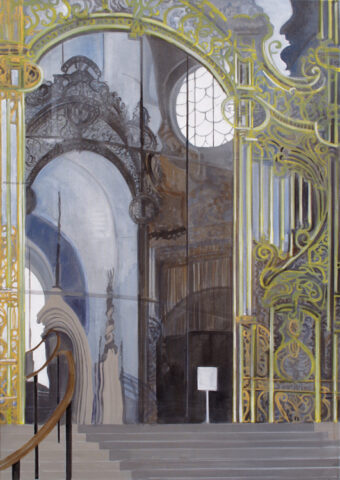 - VERKAUFT - Eingang mit Spiegelung, Petit Palais, Paris | 95 x 55 cm | Acryl auf Leinwand