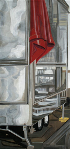 Kirmeswagen mit Schatten und Spiegelungen | 85 x 40 cm | Acryl auf Leinwand